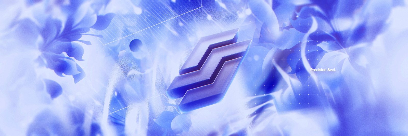 The Precision mark over blue brand artwork